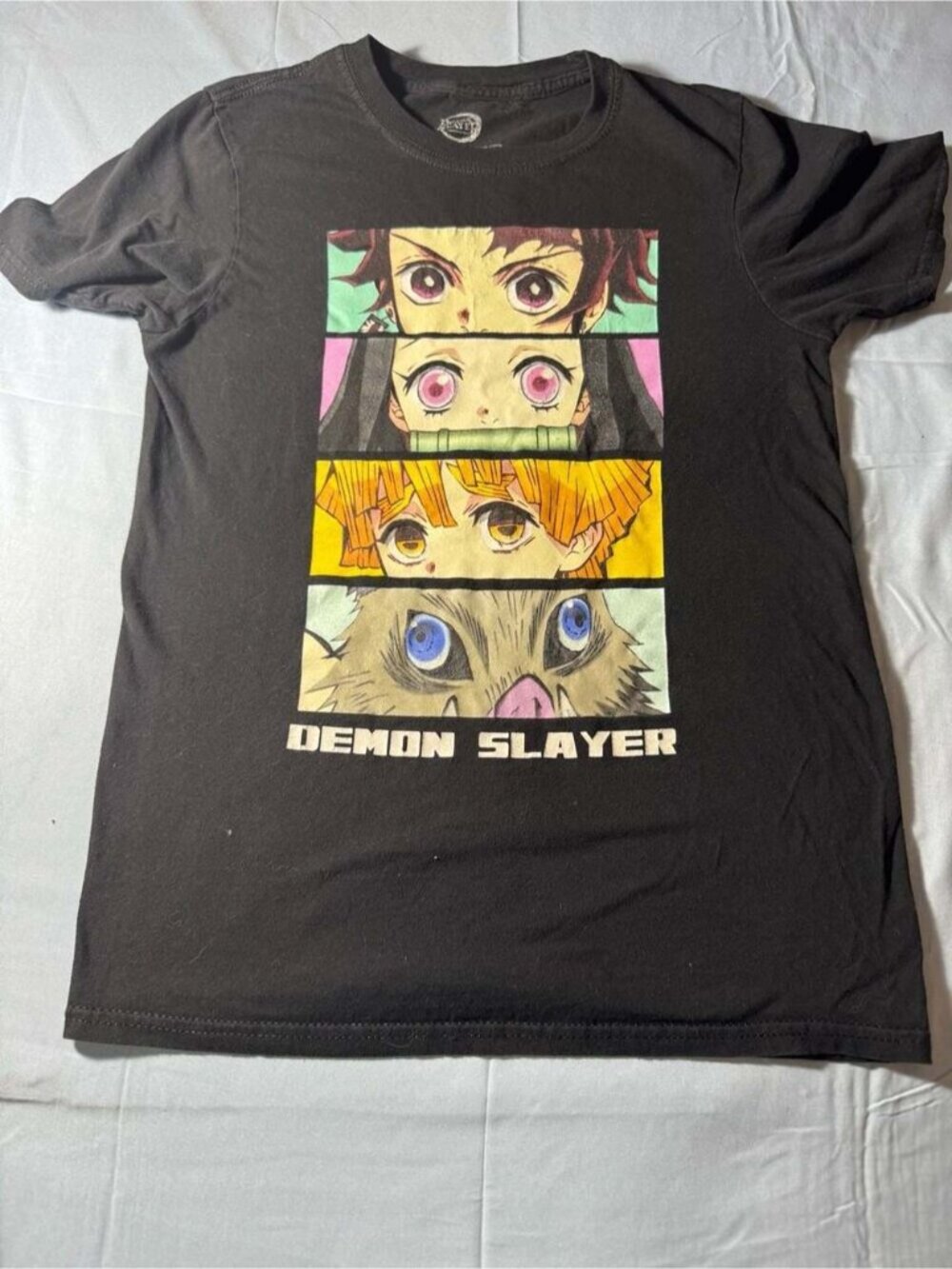 Demon Slayer Anime Character Eyes Graphic T-Shirt Black Size Small